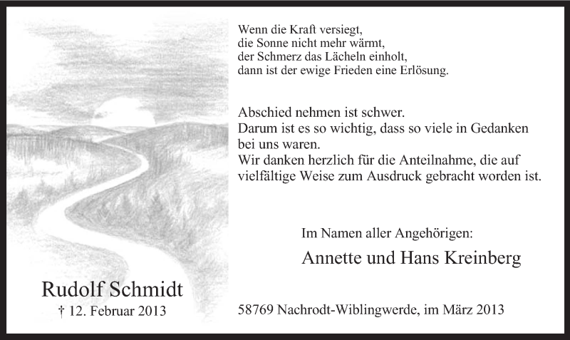  Traueranzeige für Rudolf Schmidt vom 16.03.2013 aus MZV