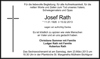 Traueranzeige von Josef Rath von MZV