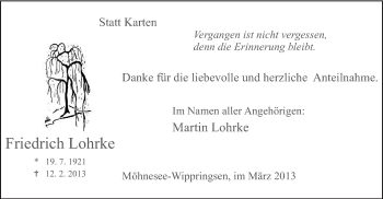 Traueranzeige von Friedrich Lohrke von MZV