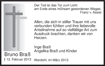 Traueranzeige von Bruno Braß von MZV