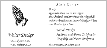 Traueranzeige von Walter Decker von MZV