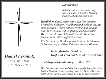 Traueranzeige von Daniel Fernholz von MZV