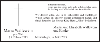 Traueranzeige von Maria Wallewein von MZV
