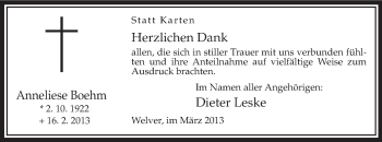 Traueranzeige von Anneliese Boehm von MZV