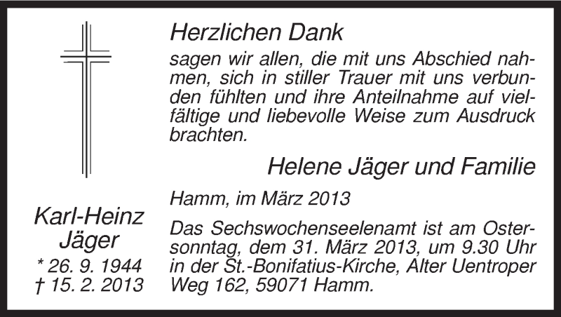  Traueranzeige für Karl-Heinz Jäger vom 23.03.2013 aus MZV