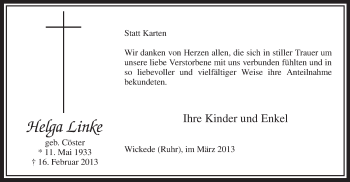 Traueranzeige von Helga Linke von MZV
