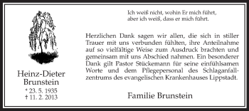 Traueranzeige von Heinz-Dieter Brunstein von MZV