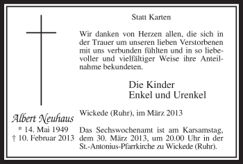 Traueranzeige von Albert Neuhaus von MZV