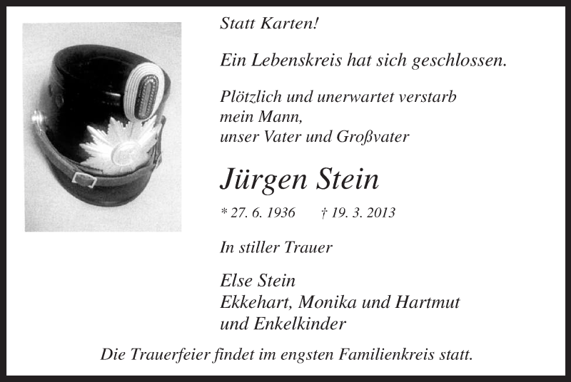  Traueranzeige für Jürgen Stein vom 23.03.2013 aus MZV