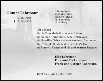 Traueranzeige von Günter Lahrmann von MZV