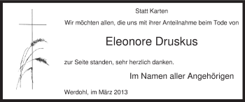 Traueranzeige von Eleonore Druskus von MZV