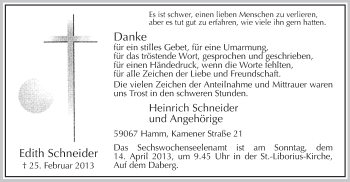 Traueranzeige von Edith Schneider von MZV