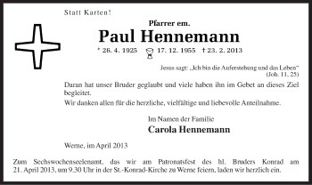 Traueranzeige von Paul Hennemann von MZV
