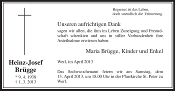 Traueranzeige von Heinz-Josef Brügge von MZV