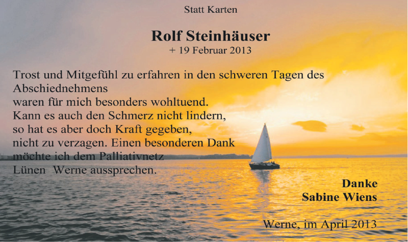 Traueranzeige für Rolf Steinhäuser vom 08.04.2013 aus MZV