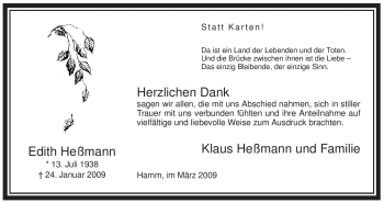 Traueranzeige von Edith Heßmann von WESTFÄLISCHER ANZEIGER