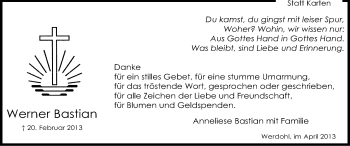 Traueranzeige von Werner Bastian von MZV