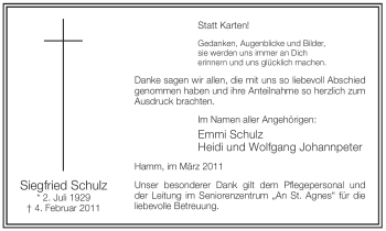 Traueranzeige von Siegfried Schulz von WESTFÄLISCHER ANZEIGER