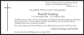 Traueranzeige von Rudolf Gütting von MZV
