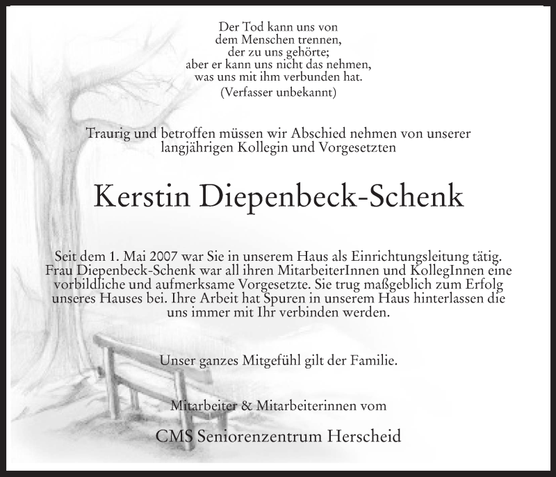  Traueranzeige für Kerstin Diepenbeck-Schenk vom 09.07.2013 aus MZV