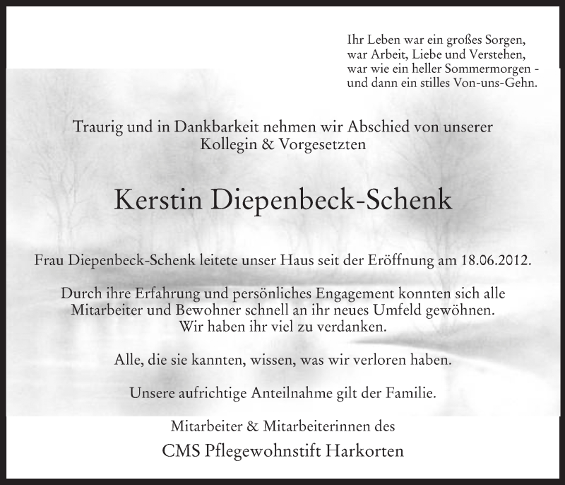  Traueranzeige für Kerstin Diepenbeck-Schenk vom 09.07.2013 aus MZV