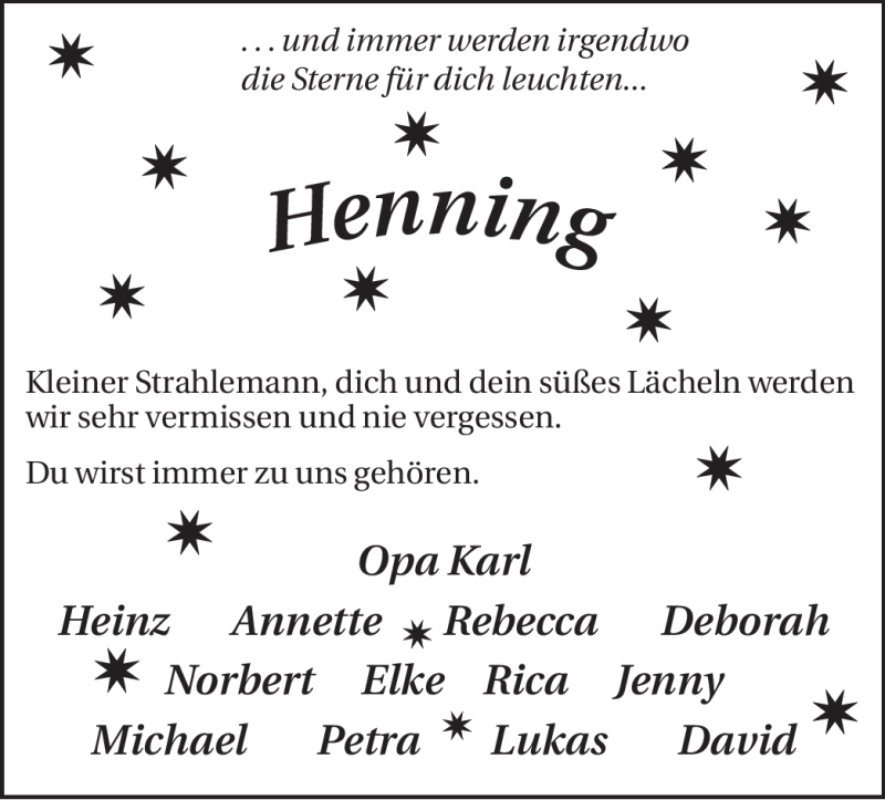  Traueranzeige für Henning Unbekannt vom 04.06.2011 aus WESTFÄLISCHER ANZEIGER