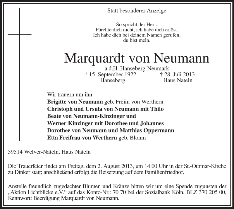 Traueranzeigen Von Marquardt Von Neumann Trauer Nrw