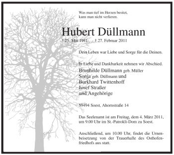Traueranzeige von Hubert Düllmann von WESTFÄLISCHER ANZEIGER
