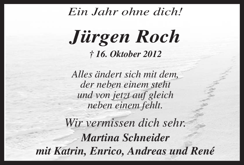  Traueranzeige für Jürgen Roch vom 16.10.2013 aus MZV