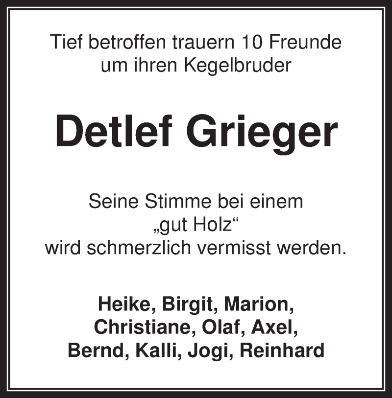  Traueranzeige für Detlef Grieger vom 25.10.2013 aus MZV