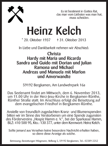 Traueranzeige von Heinz Kelch von MZV