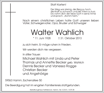 Traueranzeige von Walter Wahlich von MZV