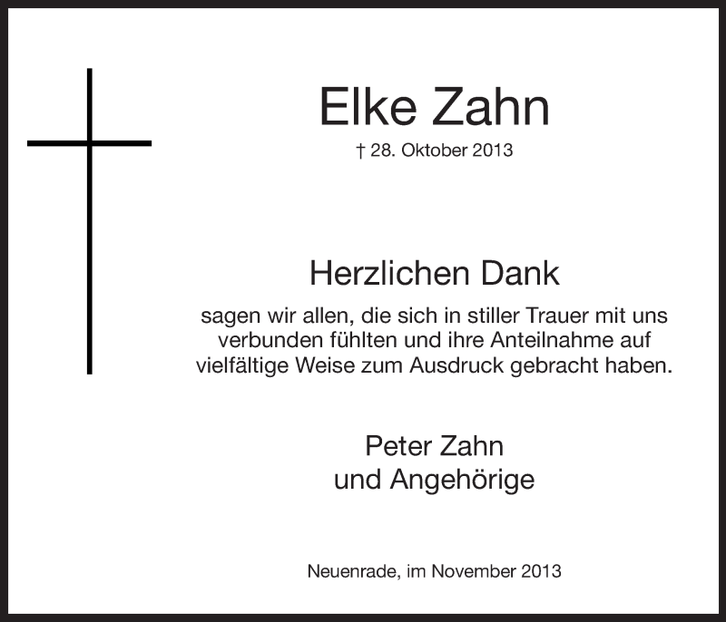  Traueranzeige für Elke Zahn vom 30.11.2013 aus MZV
