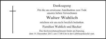 Traueranzeige von Walter Wahlich von MZV