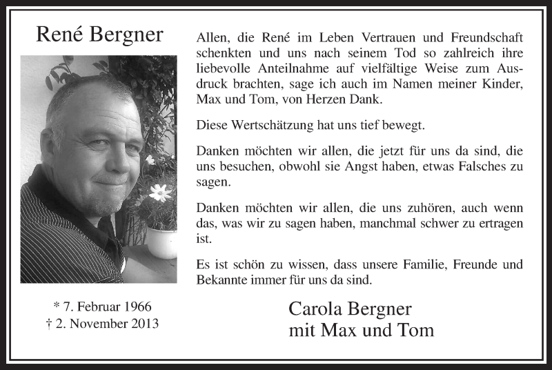  Traueranzeige für René Bergner vom 21.12.2013 aus MZV