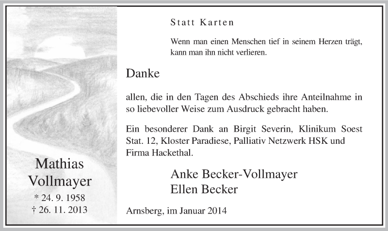  Traueranzeige für Vollmayer Mathias vom 10.01.2014 aus MZV