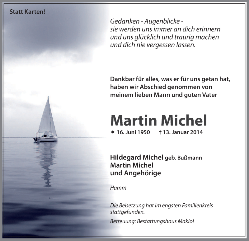  Traueranzeige für Martin Michel vom 22.01.2014 aus MZV
