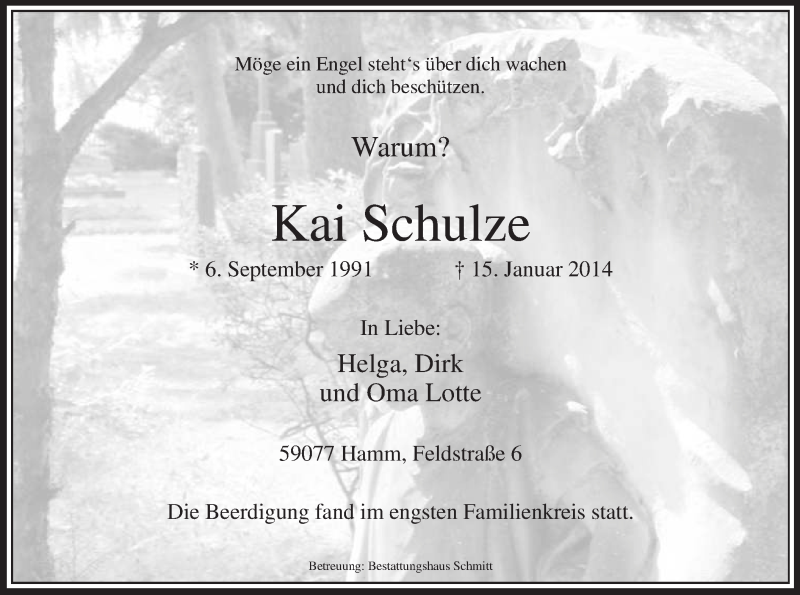  Traueranzeige für Kai Schulze vom 25.01.2014 aus MZV