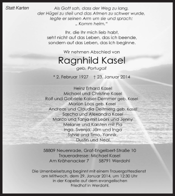 Traueranzeige von Ragnhild Kasel von MZV