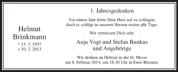 Traueranzeige von Helmut Brinkmann von MZV