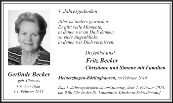 Traueranzeige von Fritz Becker von MZV