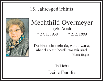 Traueranzeige von Mechthild Overmeyer von MZV
