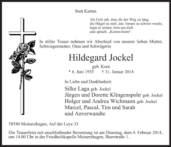 Traueranzeige von Hildegard Jockel von MZV