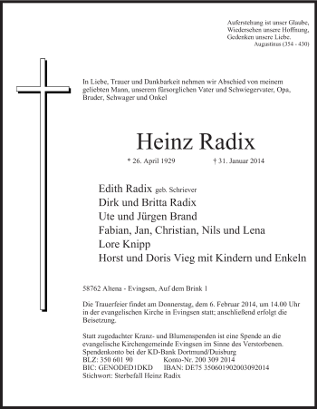 Traueranzeige von Heinz Radix von MZV
