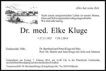 Traueranzeige von Elke Kluge von MZV