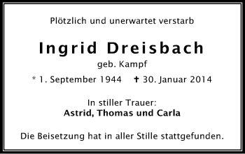 Traueranzeige von Ingrid Dreisbach von MZV