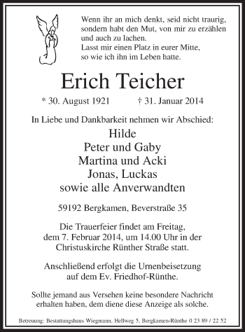 Traueranzeige von Erich Teicher von MZV
