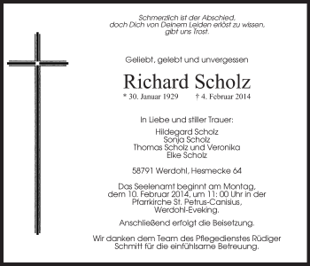 Traueranzeige von Richard Scholz von MZV