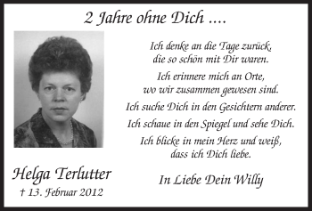 Traueranzeige von Helga Terlutter von MZV