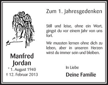 Traueranzeige von Manfred Jordan von MZV